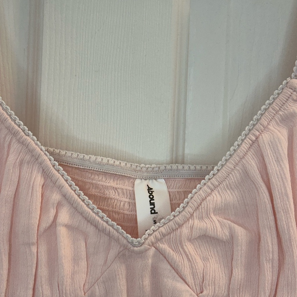 Abound Smocked Cap Sleeve Pink Cottagecore Crop Top Babydoll size Small - Picture 7 of 9